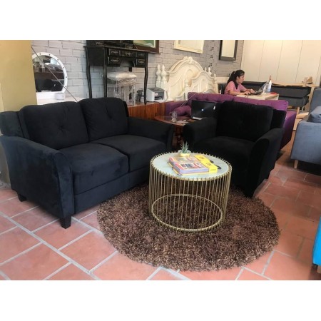 Life Black : Bộ 2 Ghế Sofa Đôi và Ghế Đơn - Vải Microfiber Đen